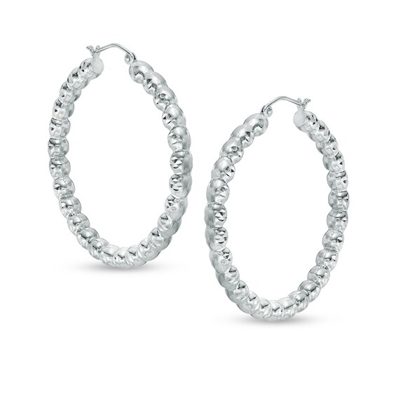 40mm Beaded Hoop in Sterling Silver