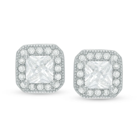 4mm Princess-Cut Cubic Zirconia Vintage-Style Frame Stud Earrings in Sterling Silver
