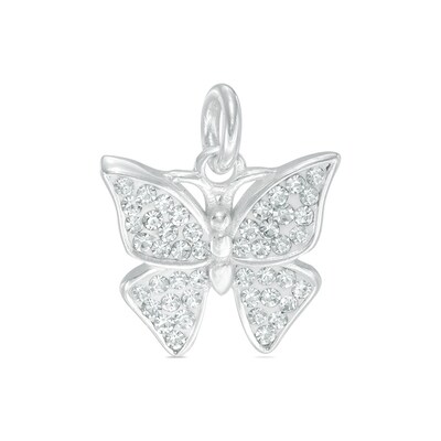 White Crystal Butterfly Charm in Sterling Silver