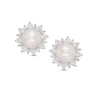 Cultured Freshwater Pearl and Lab-Created White Sapphire Frame Stud Earrings in Sterling Silver and 14K Rose Gold Plate
