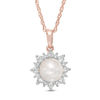 Thumbnail Image 1 of Freshwater Cultured Pearl and Lab-Created White Sapphire Sunburst Pendant in Sterling Silver and 14K Rose Gold Plate