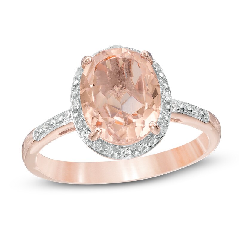 Oval Pink Quartz Triplet and Lab-Created White Sapphire Frame Ring in Sterling Silver and 14K Rose Gold - Size 7