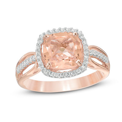 Pink Quartz Triplet and Lab-Created White Sapphire Frame Ring in Sterling Silver and 14K Rose Gold Plate - Size 7