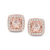 Pink Quartz Triplet and Lab-Created White Sapphire Frame Stud Earrings in Sterling Silver and 14K Rose Gold Plate