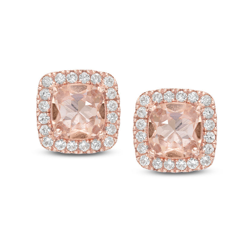 Pink Quartz Triplet and Lab-Created White Sapphire Frame Stud Earrings in Sterling Silver and 14K Rose Gold Plate