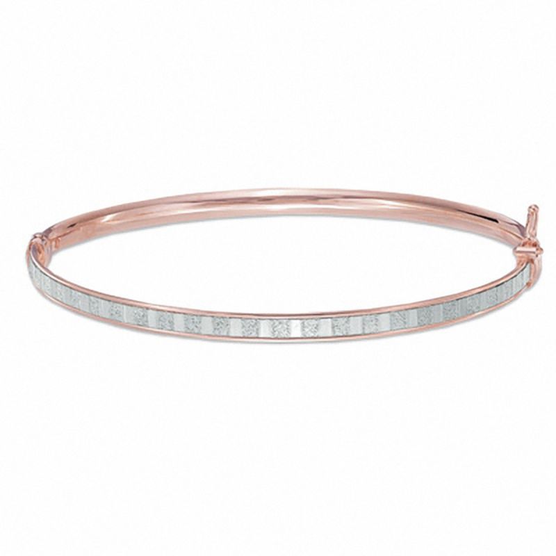 Main Image 1 of Made in Italy 3.8mm Glitter Enamel Hinged Bangle in 10K Rose Gold
