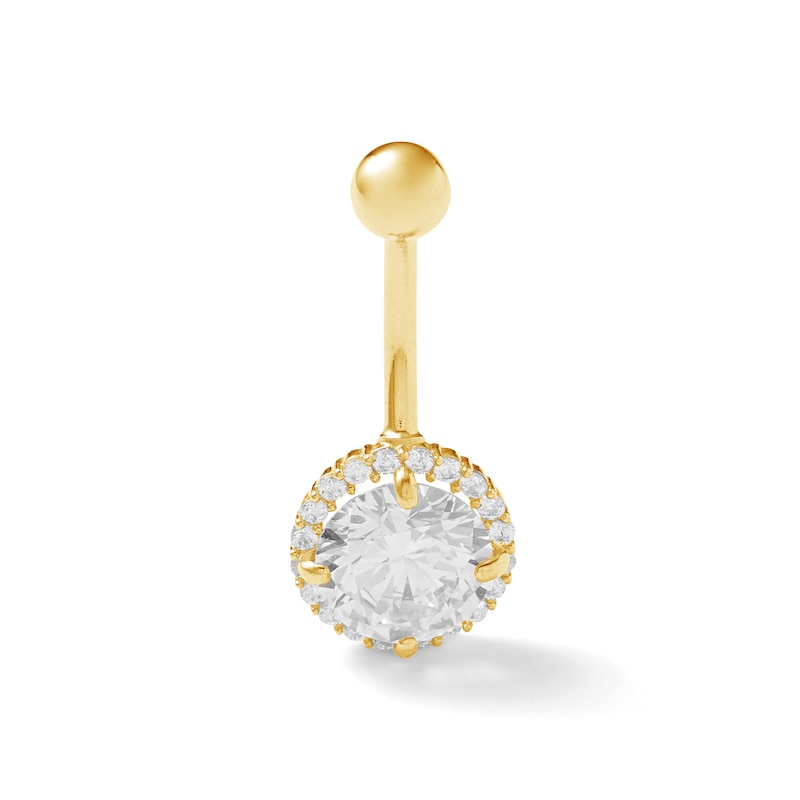 10K Solid Gold CZ Frame Belly Button Ring - 14G 3/8"