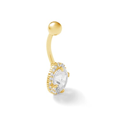 10K Solid Gold CZ Frame Belly Button Ring