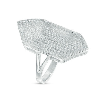 Cubic Zirconia Hexagon Cluster Ring in Sterling Silver - Size 7