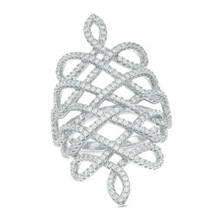 Cubic Zirconia Loose Braid Ring in Sterling Silver - Size 7