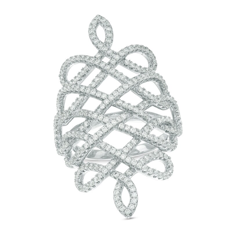 Cubic Zirconia Loose Braid Ring in Sterling Silver - Size 7