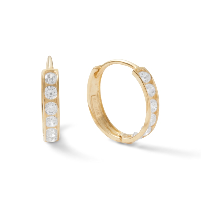 Cubic Zirconia 9mm Huggie Hoop Earrings in 10K Solid Gold