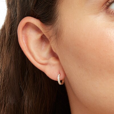 10K Solid Gold CZ Huggie Hoops