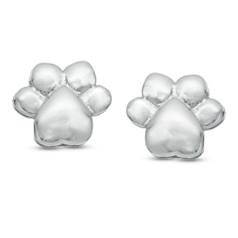 Child's Paw Print Stud Earrings in Sterling Silver