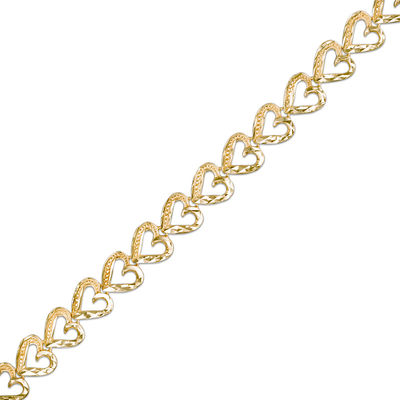 Diamond-Cut Heart Link Bracelet in 10K Gold