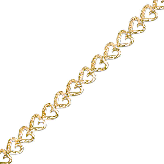 Diamond-Cut Heart Link Bracelet in 10K Gold