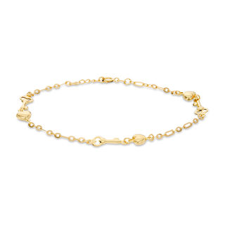 Hollow Puff Heart and Key Link Bracelet in 10K Solid Gold Hollow Puff Heart and Key Link Bracelet in 10K Solid Gold