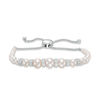 Thumbnail Image 1 of 3.0-8.0mm Freshwater Cultured Pearl and Lab-Created White Sapphire Bolo Bracelet in Sterling Silver - 9"