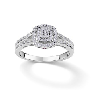 1/5 CT. T.W. Composite Diamond and Pink Sapphire Accent Double Frame Promise Ring in Sterling Silver