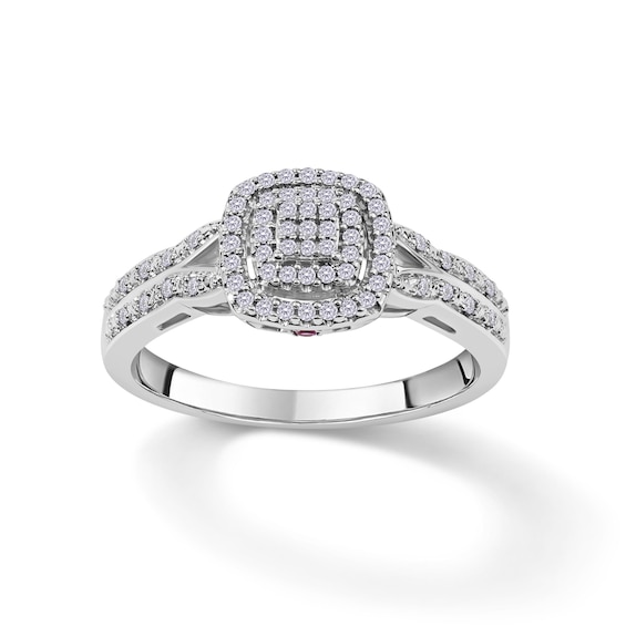 1/5 CT. T.W. Composite Diamond and Pink Sapphire Accent Double Frame Promise Ring in Sterling Silver