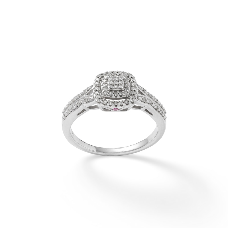 1/5 CT. T.W. Composite Diamond and Pink Sapphire Accent Double Frame Promise Ring in Sterling Silver