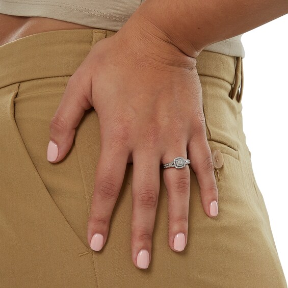 1/5 CT. T.W. Composite Diamond and Pink Sapphire Accent Double Frame Promise Ring in Sterling Silver