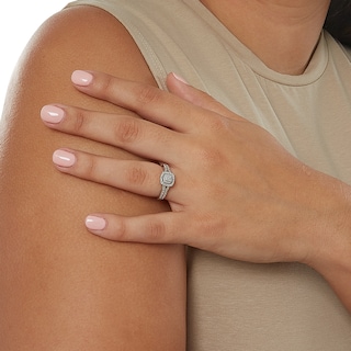 1/5 CT. T.W. Composite Diamond and Pink Sapphire Accent Double Frame Promise Ring in Sterling Silver