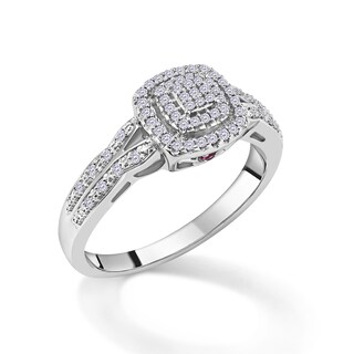 1/5 CT. T.W. Composite Diamond and Pink Sapphire Accent Double Frame Promise Ring in Sterling Silver