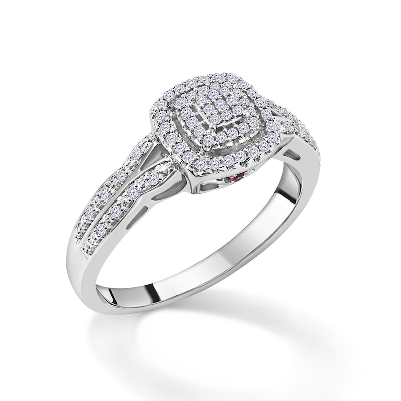 Main Image 4 of 1/5 CT. T.W. Composite Diamond and Pink Sapphire Accent Double Frame Promise Ring in Sterling Silver