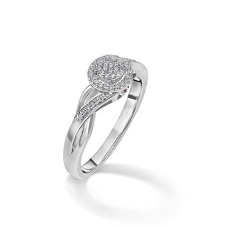 1/10 CT. T.W. Composite Diamond and Pink Sapphire Accent Swirl Frame Promise Ring in Sterling Silver