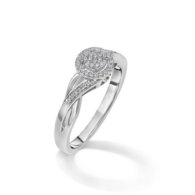 1/10 CT. T.W. Composite Diamond and Pink Sapphire Accent Swirl Frame Promise Ring in Sterling Silver