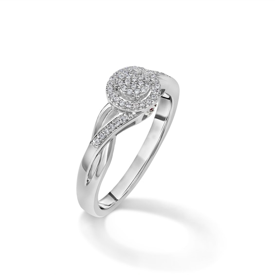 1/10 CT. T.W. Composite Diamond and Pink Sapphire Accent Swirl Frame Promise Ring in Sterling Silver