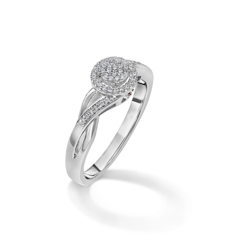 1/10 CT. T.W. Composite Diamond and Pink Sapphire Accent Swirl Frame Promise Ring in Sterling Silver