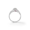 1/10 CT. T.W. Composite Diamond and Pink Sapphire Accent Swirl Frame Promise Ring in Sterling Silver