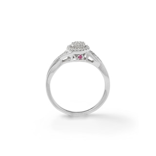 1/10 CT. T.W. Composite Diamond and Pink Sapphire Accent Swirl Frame Promise Ring in Sterling Silver