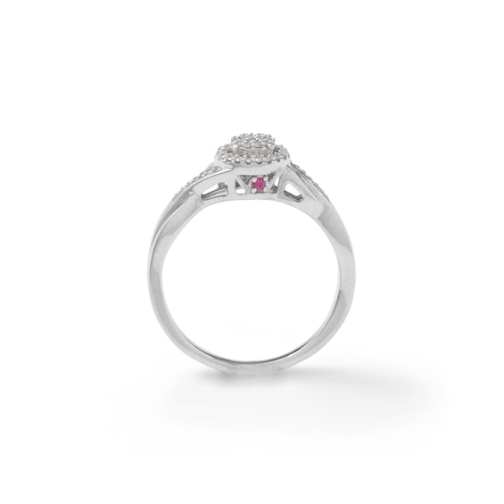 1/10 CT. T.W. Composite Diamond and Pink Sapphire Accent Swirl Frame Promise Ring in Sterling Silver
