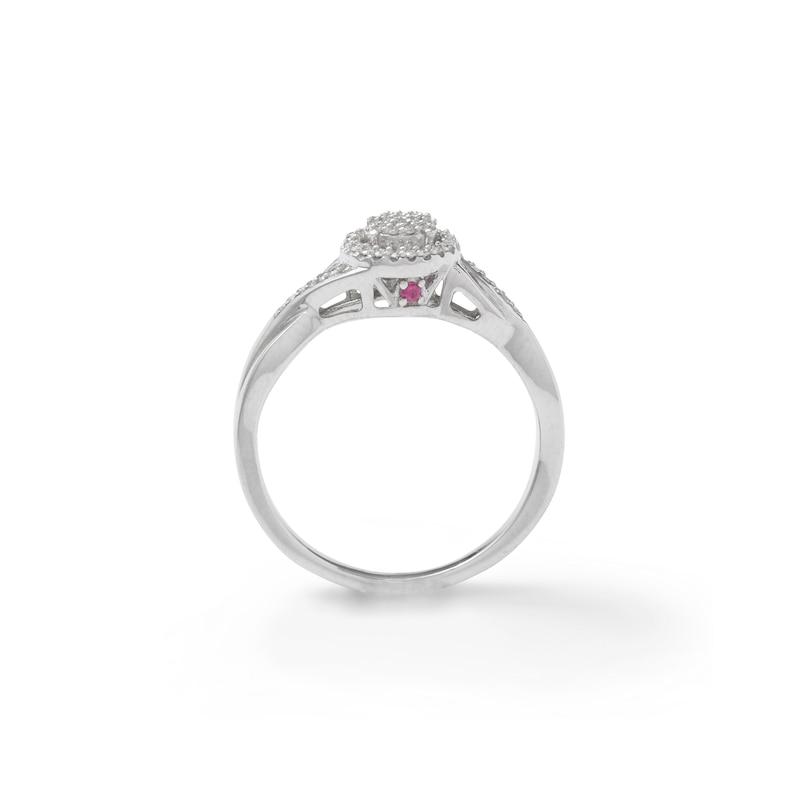 1/10 CT. T.W. Composite Diamond and Pink Sapphire Accent Swirl Frame Promise Ring in Sterling Silver