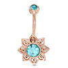 Thumbnail Image 1 of 014 Gauge 7mm Blue Cubic Zirconia Filigree Flower Belly Button Ring in Stainless Steel with Rose IP