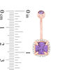 Thumbnail Image 2 of 014 Gauge Cushion-Cut Purple Cubic Zirconia Frame Curved Belly Button Ring in Stainless Steel with Rose IP