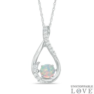5mm Lab-Created Opal and White Sapphire Teardrop Pendant in Sterling Silver