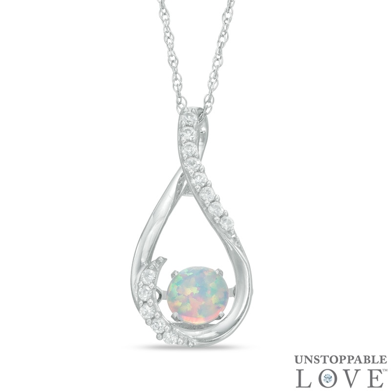5mm Lab-Created Opal and White Sapphire Teardrop Pendant in Sterling Silver