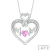 4mm Lab-Created Pink and White Sapphire "MOM" Heart Pendant in Sterling Silver