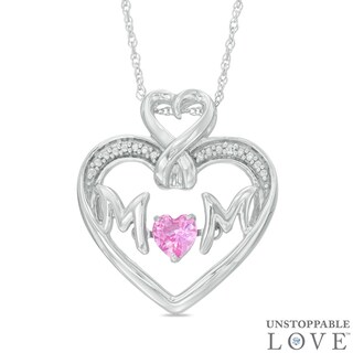 4mm Lab-Created Pink and White Sapphire "MOM" Heart Pendant in Sterling Silver