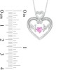 4mm Lab-Created Pink and White Sapphire "MOM" Heart Pendant in Sterling Silver