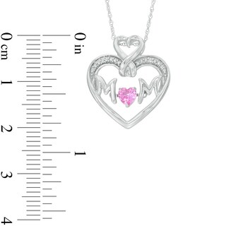 4mm Lab-Created Pink and White Sapphire "MOM" Heart Pendant in Sterling Silver