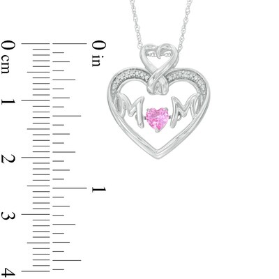 4mm Lab-Created Pink and White Sapphire "MOM" Heart Pendant in Sterling Silver
