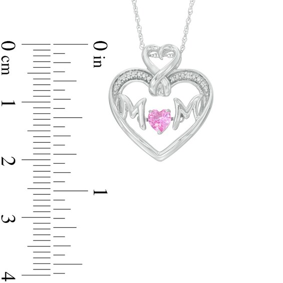 4mm Lab-Created Pink and White Sapphire "MOM" Heart Pendant in Sterling Silver