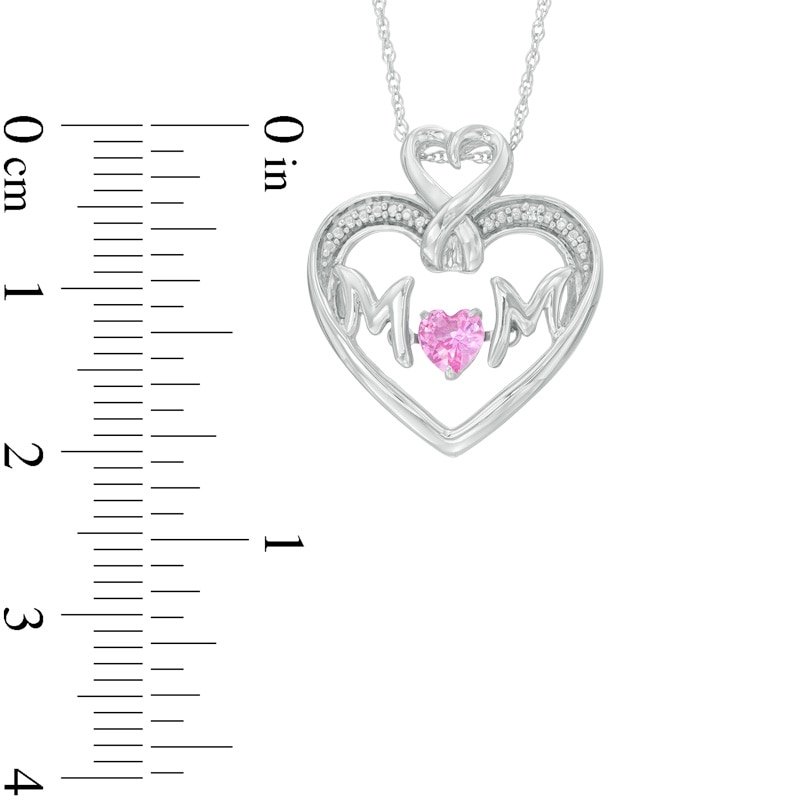 4mm Lab-Created Pink and White Sapphire "MOM" Heart Pendant in Sterling Silver