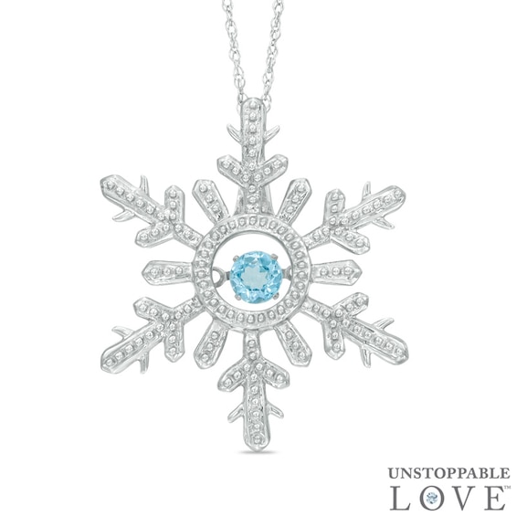 4mm Swiss Blue Topaz Snowflake Pendant in Sterling Silver