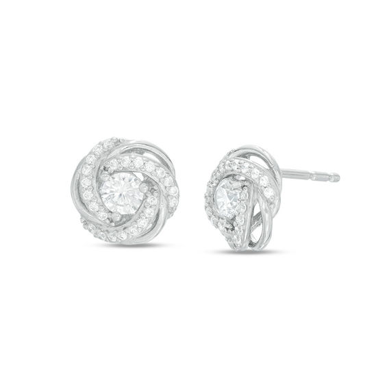 Cubic Zirconia Love Knot Stud Earrings in Sterling Silver
